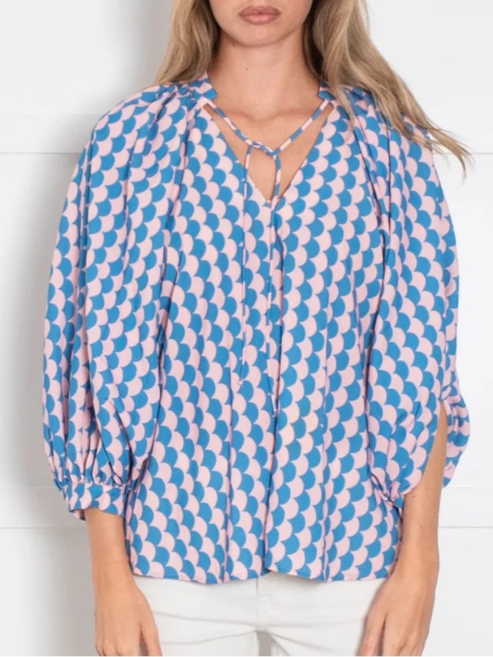 Rhode Pink and Blue Addie Geometric V-Neck Blouse